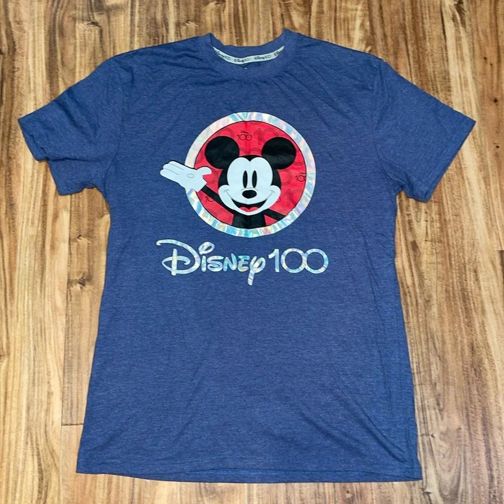 Disney men’s womens large shirt tshirt short sleeve 100 year Mickey design blue